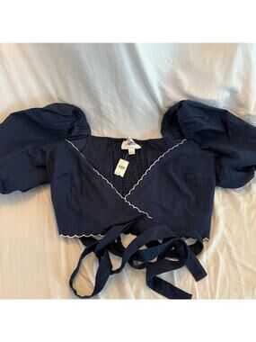 NWT new Mare Mare anthropologie ruffle tie crop top size medium